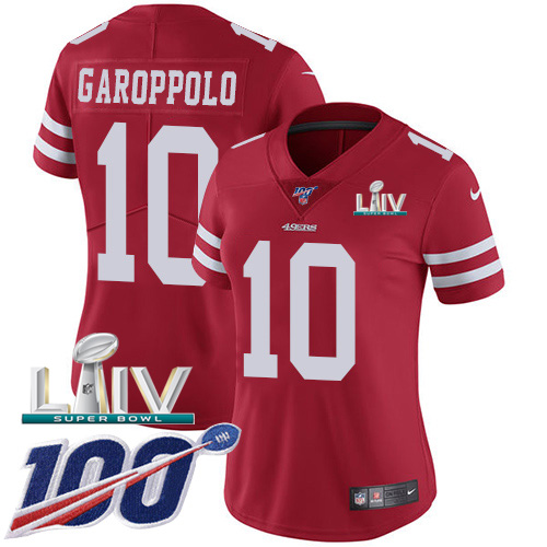 San Francisco 49ers Nike #10 Jimmy Garoppolo Red Super Bowl LIV 2020 Team Color Women Stitched NFL 100th Season Vapor Limited Jersey->women nfl jersey->Women Jersey